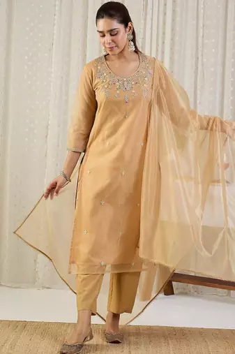 Women Ethnic Motifs Embroidered Sequinned Kurta with Trousers & With Dupatta