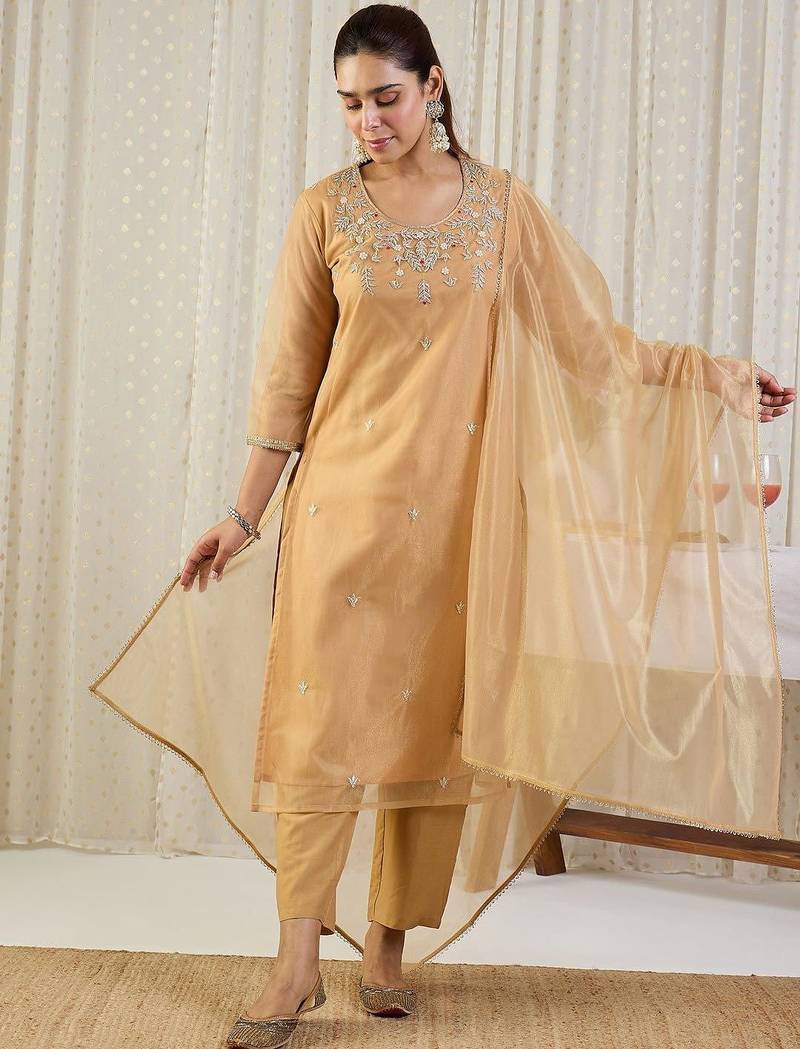 Women Ethnic Motifs Embroidered Sequinned Kurta with Trousers & With Dupatta