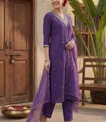 Women Ethnic Motifs Embroidered Thread Work Kurta with Trousers & With Dupatta