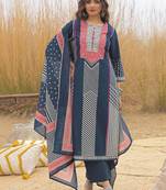Women Printed Sequinned Cotton Kurta with Trousers & With Dupatta