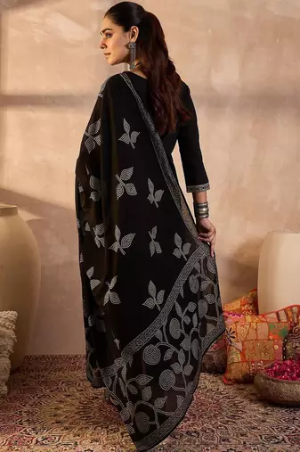 Women Solid Cotton Kurta with Trousers & Dupatta