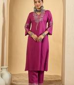 Women Embroidered Thread Work Kurta with Trousers