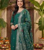 Women Ethnic Motifs Embroidered Round Neck Kurta with Trousers & Dupatta
