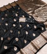 Black soft silk blend saree with zari weaving meenakari design