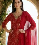 Women Ethnic Motifs Printed Thread Work Kurta with Trousers & With Dupatta