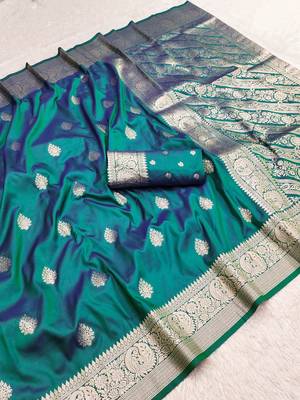 Sea green soft silk blend saree with zari weaving meenakari design 1