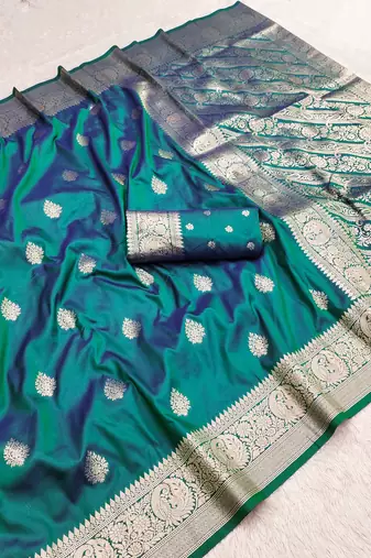 sea green soft silk blend saree with zari weaving meenakari design