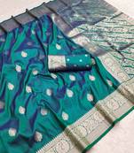 Sea green soft silk blend saree with zari weaving meenakari design