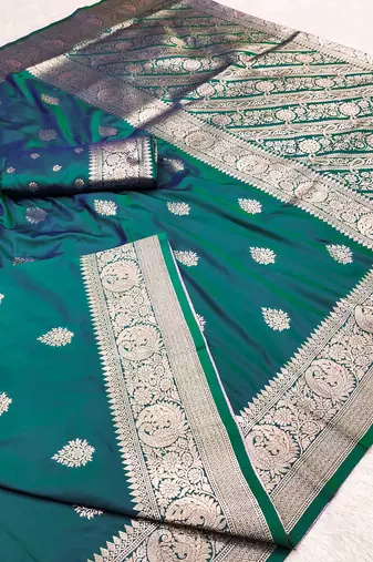 sea green soft silk blend saree with zari weaving meenakari design