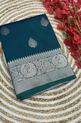 sea green soft silk blend saree with zari weaving meenakari design