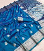Teal soft silk blend saree with zari weaving meenakari design