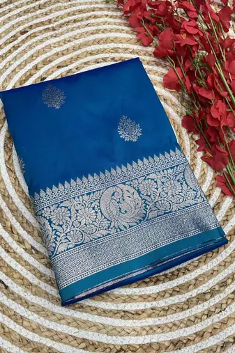 teal soft silk blend saree with zari weaving meenakari design