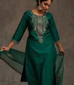 Women Ethnic Motifs Embroidered Liva Kurta with Trousers & With Dupatta