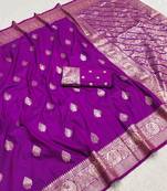 Wine soft silk blend saree with zari weaving meenakari design