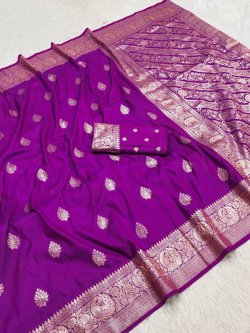 Wine soft silk blend saree with zari weaving meenakari design