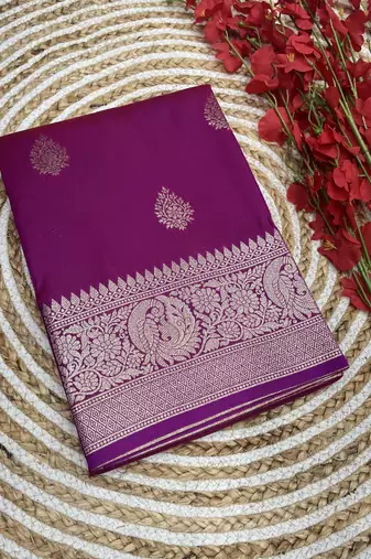 wine soft silk blend saree with zari weaving meenakari design