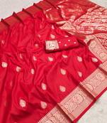 Red soft silk blend saree with zari weaving meenakari design