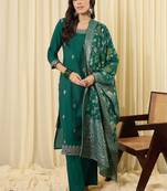 Women Ethnic Motifs Embroidered Thread Work Kurta with Trousers & With Dupatta