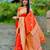 Orange soft silk blend saree with zari weaving meenakari design