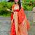 Orange soft silk blend saree with zari weaving meenakari design