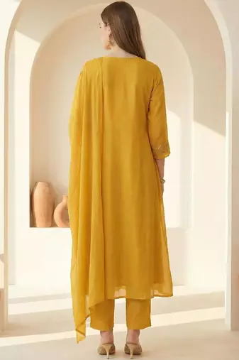 Women Ethnic Motifs Embroidered Panelled Thread Work Kurta with Trousers & With Dupatta