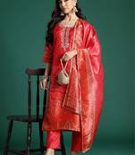 Women Ethnic Motifs Embroidered Thread Work Kurta with Trousers & With Dupatta