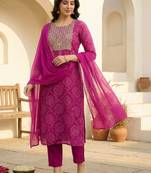 Women Ethnic Motifs Printed Thread Work Kurta with Trousers & Dupatta