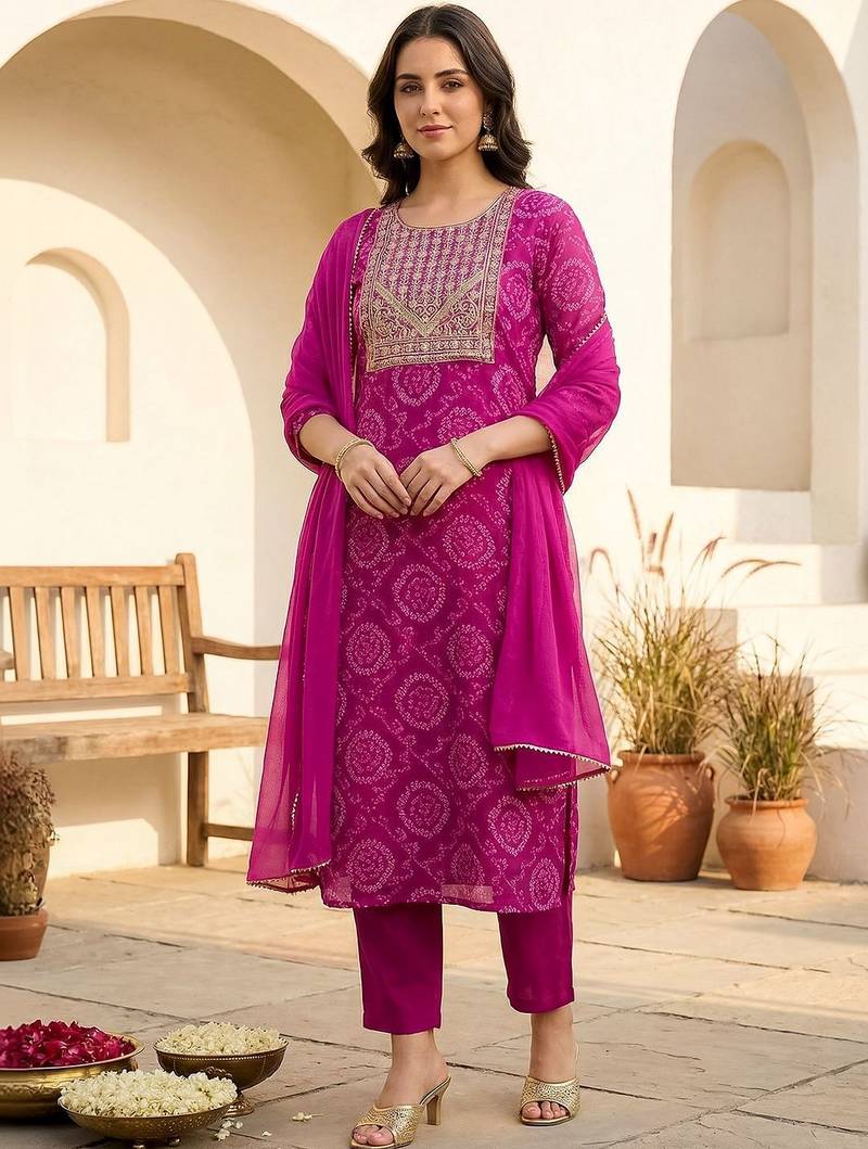 Women Ethnic Motifs Printed Thread Work Kurta with Trousers & Dupatta
