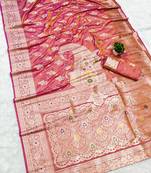 Onion pink soft silk blend saree with zari weaving meenakari design