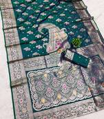 Sea green soft silk blend saree with zari weaving meenakari design