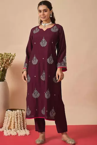 Women Ethnic Motifs Embroidered Thread Work Liva Kurta with Trousers & With Dupatta