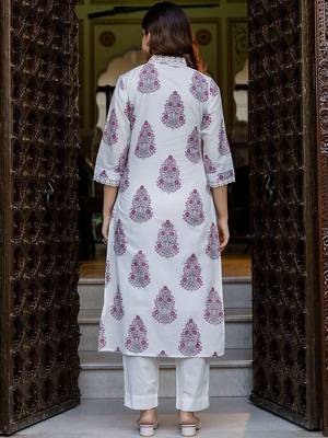 Women Floral Printed Cotton Kurta with Trousers & With Dupatta 6