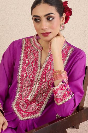 Women Solid Embroidered Kurta with Pyjama