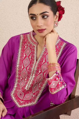 Women Solid Embroidered Kurta with Pyjama
