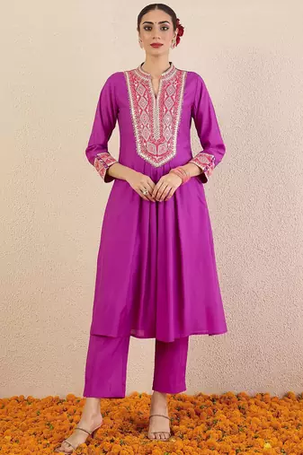 Women Solid Embroidered Kurta with Pyjama