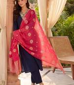 Women Ethnic Motifs Embroidered Thread Work Kurta with Trousers & With Dupatta