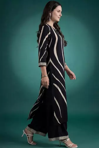 Women Leheriya Printed Beads and Stones Kurta with Palazzos