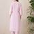 Floral Embroidered Mandarin Collar Thread Work Cotton Kurta & Trouser