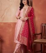 Women Ethnic Motifs Embroidered Kurta with Trousers & With Dupatta