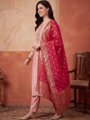Women Ethnic Motifs Embroidered Kurta with Trousers & With Dupatta 3