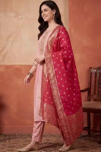 Women Ethnic Motifs Embroidered Kurta with Trousers & With Dupatta