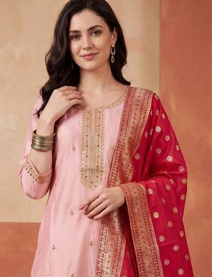 Women Ethnic Motifs Embroidered Kurta with Trousers & With Dupatta 6