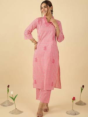 Women Thread Work Cotton Kurta with Trousers 1