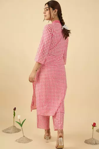 Women Thread Work Cotton Kurta with Trousers