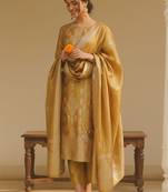 Ethnic Motifs Woven Design Straight Kurta With Trousers & Dupatta