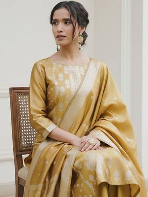 Ethnic Motifs Woven Design Straight Kurta With Trousers & Dupatta 3