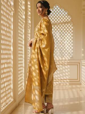 Ethnic Motifs Woven Design Straight Kurta With Trousers & Dupatta 4