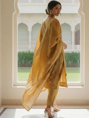 Ethnic Motifs Woven Design Straight Kurta With Trousers & Dupatta 6