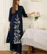 Floral Printed Thread Work Cotton Kurta With Palazzos