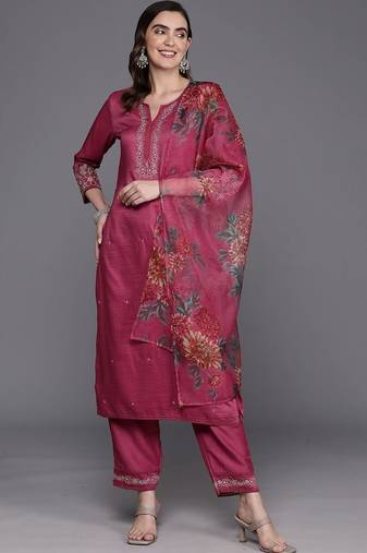 Women Ethnic Motifs Embroidered Thread Work Kurta with Trousers & With Dupatta
